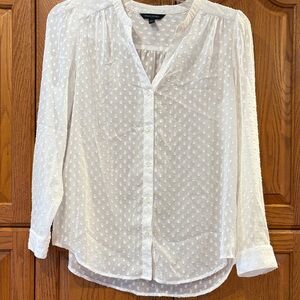 Banana Republic Sheer White “Polka Dot” Button Down Blouse-Size M